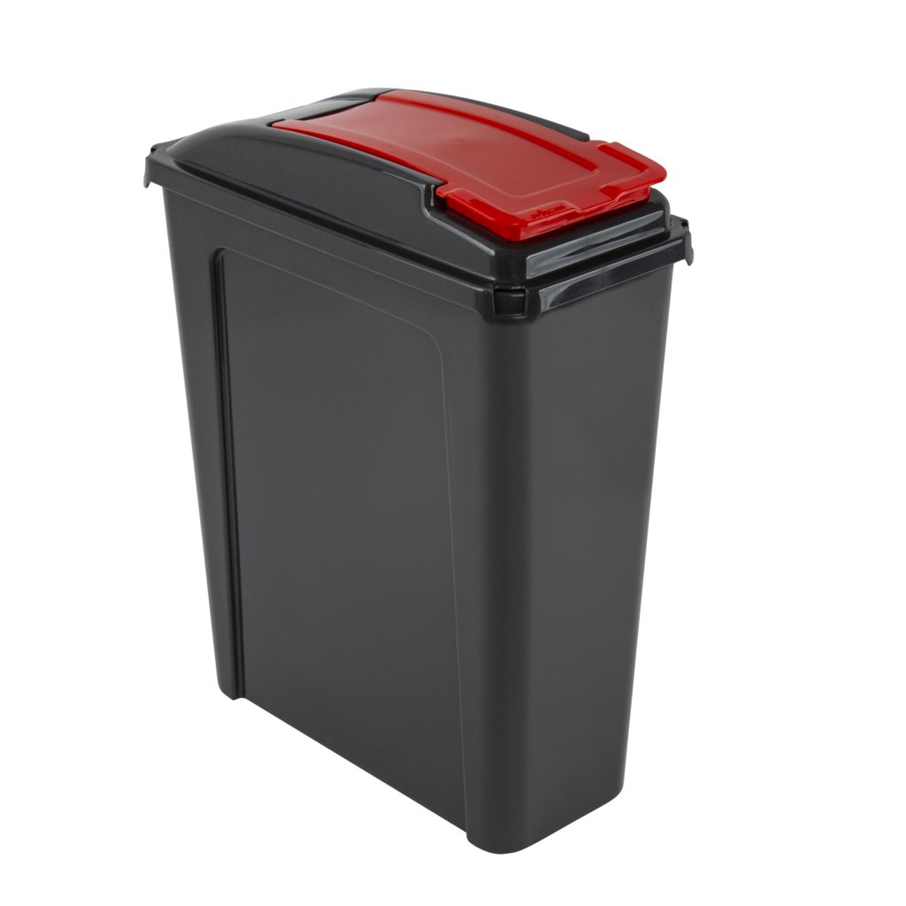 Recycle It 25L Slimline Bin & Lid Graphite/Gen. Red - 12410 - What More UK