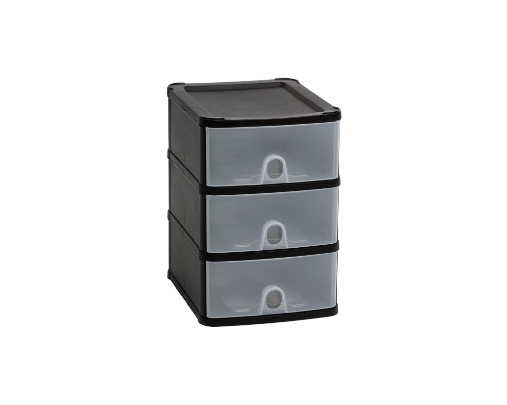 Handy 3 Drawer Tower Black/Clear - 16180 - What More UK