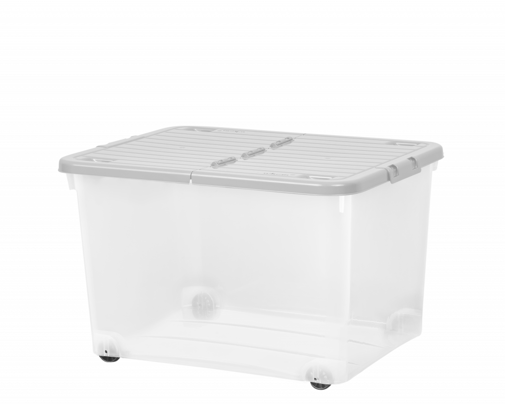 44L Wheeled Box & Folding Lid Clear/Cool Grey - 15383 - What More UK