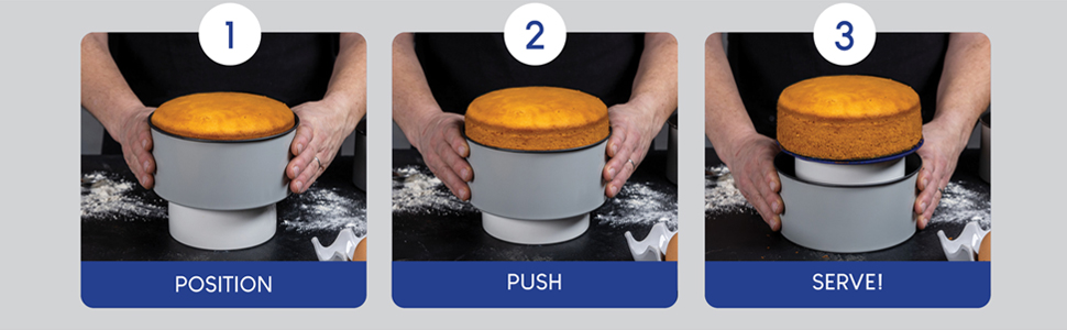 How to use PushPan - Position cake tin, push down and serve your perfect bake